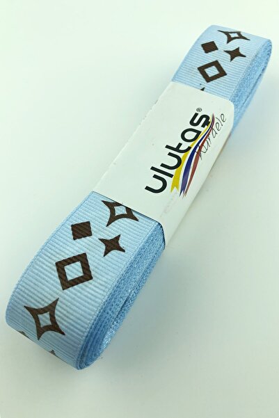 Limelia Panglică Grosgrain Baby Blue Square cu imprimeu 2,5 cm