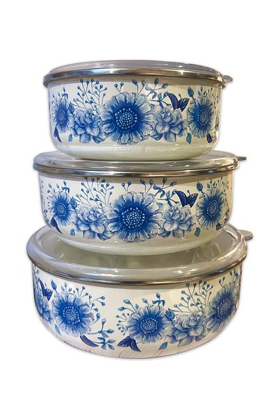 Protocol London Nishev Italian 3-Piece Floral Patterned Enamel Set - 14/16/18 cm