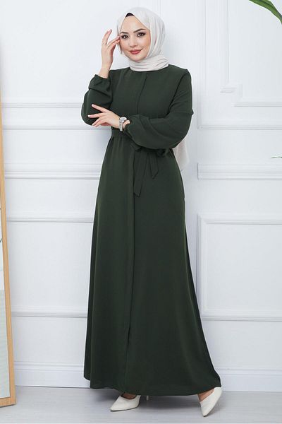 hafsamina Ferace Khaki with Hidden Placket and Belt HM2361