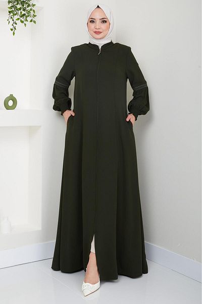 hafsamina Khaki Embroidered Ferace - HM2412