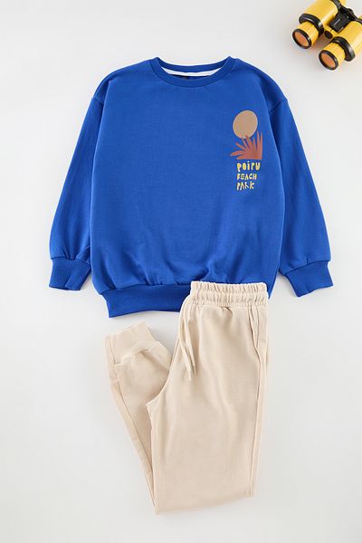 TRENDYOLKIDS Boy's Saks Printed Cotton Suit - Tkdaw25Au00144