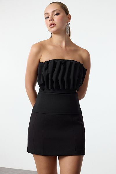 Trendyol Collection Kötött Crepe Black Bustier - Mell részletes TPRAW25BS00002