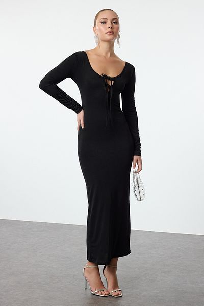 Trendyol Collection Black Fitted Breast-Tie Iari Graduation Dress