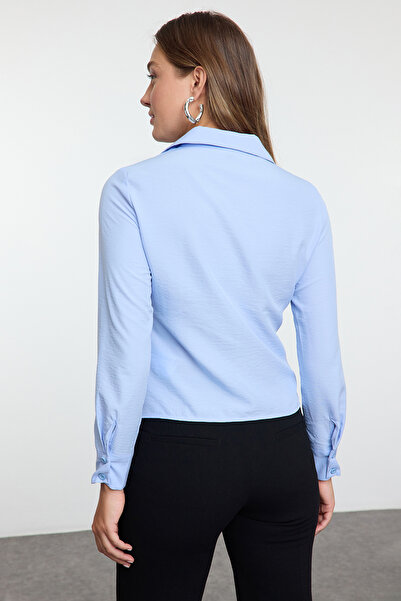 Trendyol Collection Modrá tkaná košile Slim Fit – se stahovací šňůrkou, Twoss23go00177