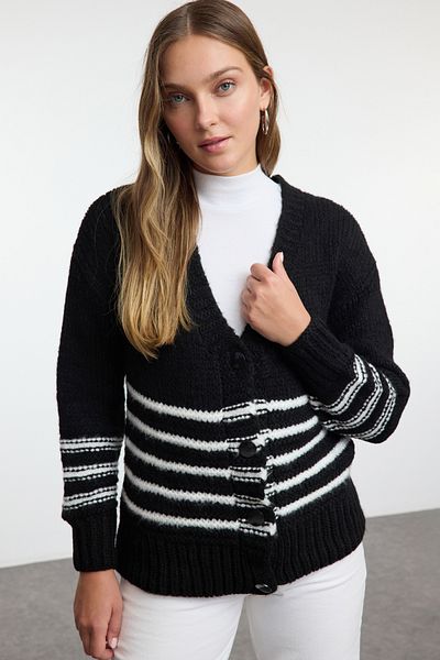Trendyol Collection Soft Black Striped Knitwear Cardigan - TWOAW24HI00118