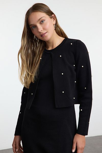 Trendyol Collection Pletené zboží Midi Stone vyšívaný cardigan a sada šatů - Twoaw25El00057