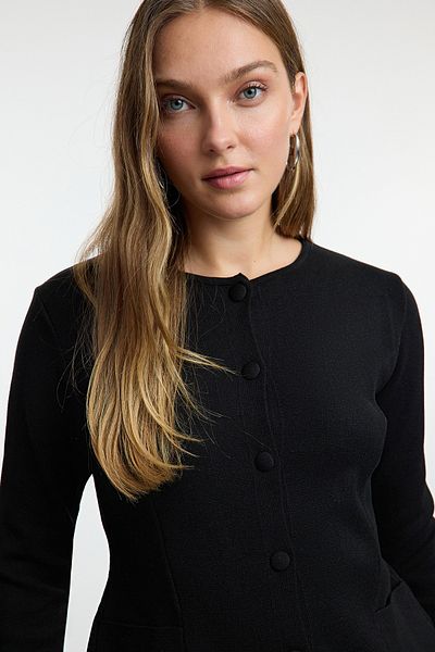 Trendyol Collection Soft Textured Wide Fit Black Knitwear Jacket - Twoaw25Hi00312