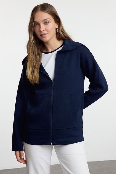 Trendyol Collection Ágyazási gallér, sötétkék kötöttáru kardigán - Twoaw25Hi00202