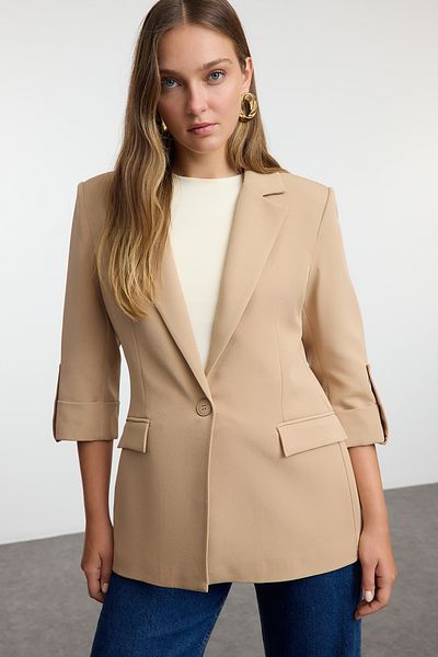 Trendyol Collection Mink blézer dzseki ívelt epaulettekkel - normál szabású TWOAW25BC00004