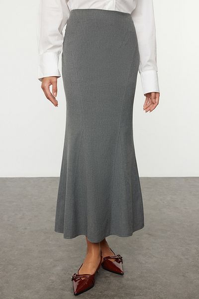 Trendyol Collection Šedá maxi sukně ve tvaru ryby – tkaná, Twoaw25Et00051