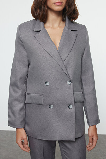 Trendyol Collection Gray Woven Blazer Jacket-Vest-Pants Set Twoaw25Au00111