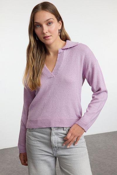Trendyol Collection Weicher Strickpullover in Lila mit weiter Passform - Twoaw25kz00023
