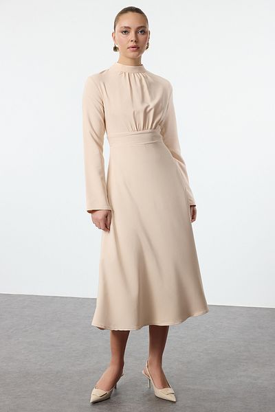 Trendyol Collection Midi Skater Dress Stone Stand Collar - Twoaw25el00256