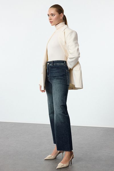 Trendyol Collection Темно-сині морські прямі джинси з високою талією TWOAW25JE00059