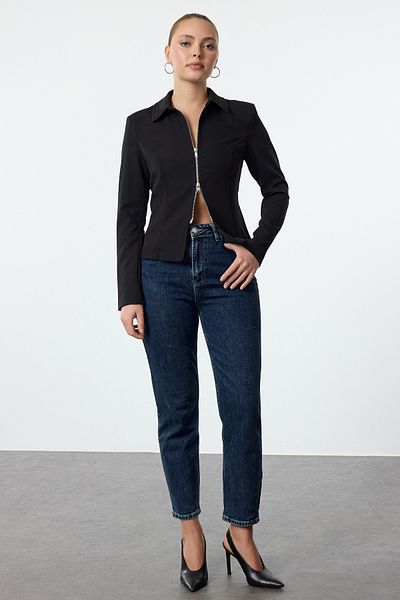 Trendyol Collection Ψηλόμεσο Σκούρο Μπλε Mom JEans - Comfort TWOAW25je00142