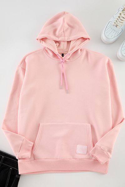Trendyol Collection Hanorac cu glugă supradimensionat din bumbac fleece - Cu etichete TMNAW21SW2005