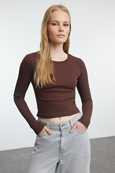 Trendyol Collection 3 csomag fekete-szürke-barna rugalmas, bordázott kötött blúz - TWOAW25BZ00060