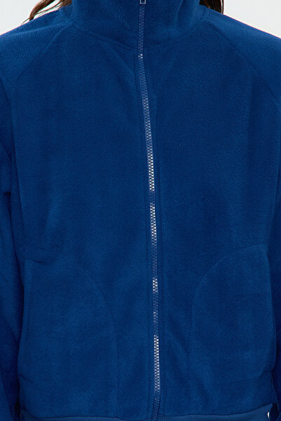 Trendyol Collection Fleecová pletená mikina v námořnické modré - límeček na zip, Regular Fit TWOAW25SW00084