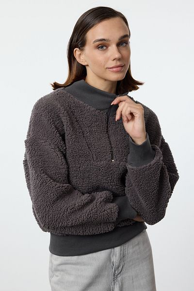 Trendyol Collection Plush AnthraciteOversizeSweatshirt - Zippered, Thick Knitted Twoaw25sw00025