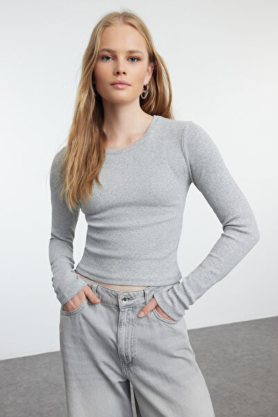 Trendyol Collection 3 csomag fekete-szürke-barna rugalmas, bordázott kötött blúz - TWOAW25BZ00060