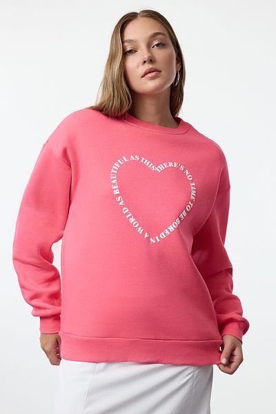 Trendyol Collection Růžová fleecová oversize mikina – potištěná na zadní straně, silná vnitřní strana Twoaw25sw00200