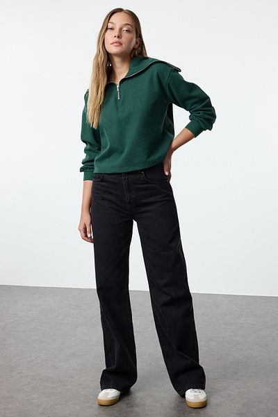 Trendyol Collection Πλεκτό φούτερ με γιακά πόλο με φερμουάρ πράσινο σμαραγδί - Twoaw24sw00000