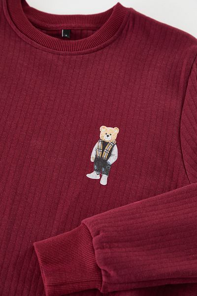 Edit by Trendyol Pánska mikina Teddy Bear Printed Claret Red - Regular Cut Tedaw25Sw00031