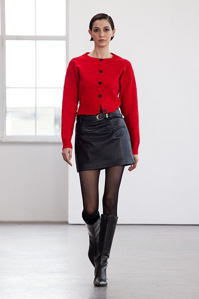 Trendyol Collection Red Limited Edition Rose Knitted Soft Knitwear Crop Cardigan - Twoaw25Hi00322
