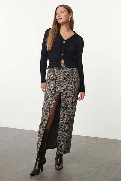 Trendyol Collection Miękka faktura Czarny cienki dzianinowy kardigan - Twoaw25Hi00337
