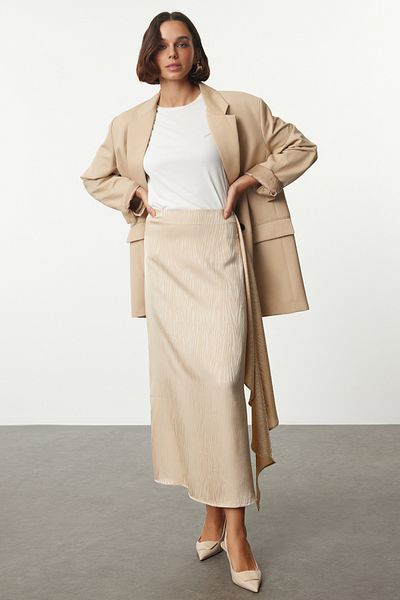 Trendyol Modest Gemusterter Satinrock in Beiger Farbe - Tctaw25Ee00011