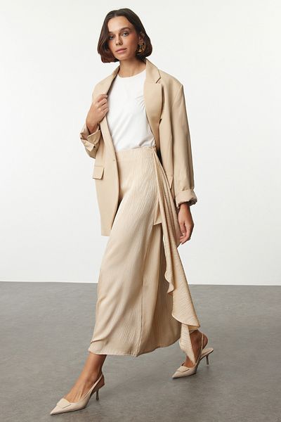 Trendyol Modest Gemusterter Satinrock in Beiger Farbe - Tctaw25Ee00011