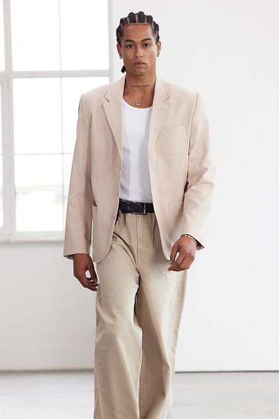 Trendyol Collection Limited Edition Stone 100 % Baumwolle Silm Fit Herringbone gewebte Blazerjacke TMNAW25BC00001