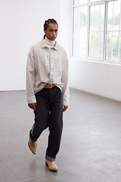 Trendyol Collection Limited Edition Stone 100% βαμβακερό μπουφάν πουκάμισο Gabardine σε μεγάλο μέγεθος TMNAW25GO00034