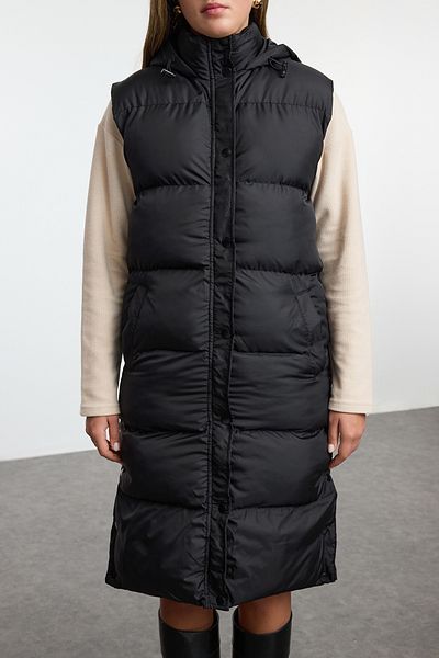 Trendyol Collection Black Regular Long Puffer Vest Twoaw25Ye00044