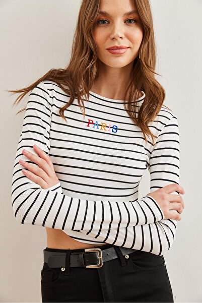 Olalook White Embroidered Paris Crop Blouse - Lycra Bottom, Blz- 19002737