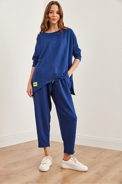Olalook Γυναικεία αθλητική φόρμα Navy Blue Asymmetric Flowy - Εθνόσημο και Δαντέλα Λεπτομερή ETKM- 0000072