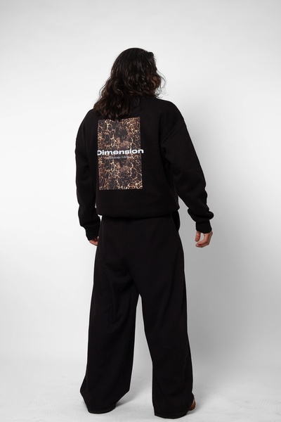 Sekizbiraltı Unisex Μαύρο Φούτερ Oversize - Με στάμπα λεοπάρ στην πλάτη, χωρί...
