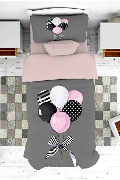 Pelangi Balon ve Kurdele Desenli Kız Genç Çocuk Yatak Örtüsü ve Yastık Kılıfı...
