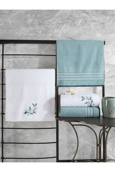 Cotton Box Πολύχρωμο 100% βαμβακερό σετ πετσετών μπάνιου Λευκό μέντας