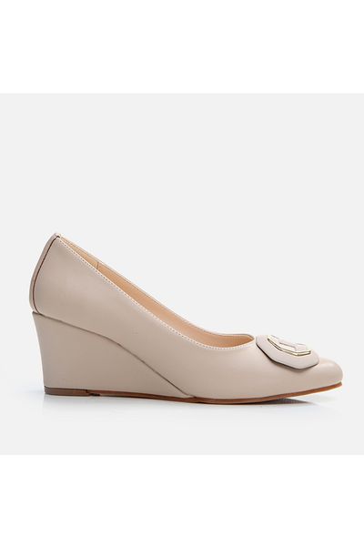 Hotiç Beige Damenschuhe mit dickem Absatz
