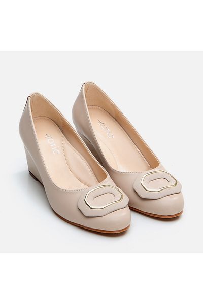 Hotiç Beige Damenschuhe mit dickem Absatz