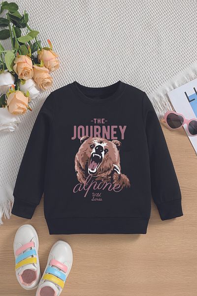 ŞAPKAKİDS Детски суитшърт с щампа на алпийско мече The Journey - голям размер - 12688
