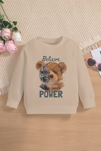 ŞAPKAKİDS Детски суитшърт Premium Is A Power Bear с щампа на мечка, голям размер, 12687