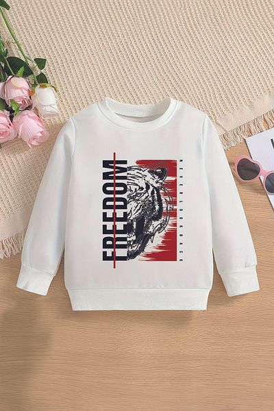 ŞAPKAKİDS Специален дизайн Fredom Tiger Printed Oversize детски суитшърт 12655