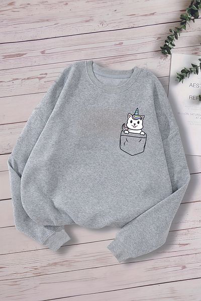 ŞAPKAKİDS Детски суитшърт Premium Oversize с щампа на еднорог - 12680