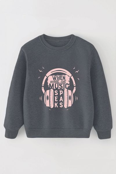 ŞAPKAKİDS Специален дизайн When Music 3 Thread Oversize Boy Sweatshirt 12392
