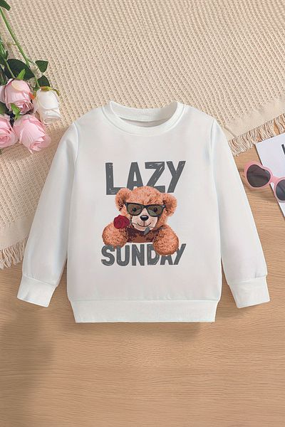 ŞAPKAKİDS Премиум детски суитшърт с шарка на мече Lazy Sunday Oversize - 12659