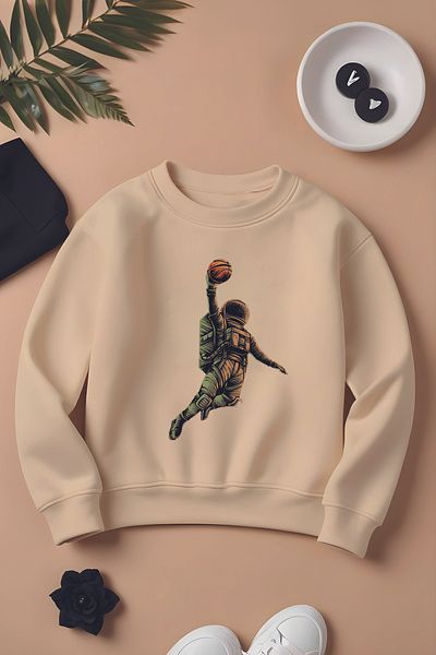 ŞAPKAKİDS Astronaut Printed Oversize Παιδική Φούτερ - Smaçoru 11066