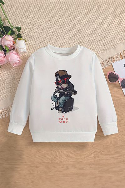ŞAPKAKİDS Детски суитшърт Premium Oversize с щампа на куче Rockstar - 12703