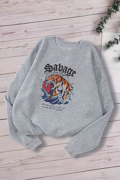 ŞAPKAKİDS Премиум детски суитшърт с щампа Sabage Tiger Oversize 12667